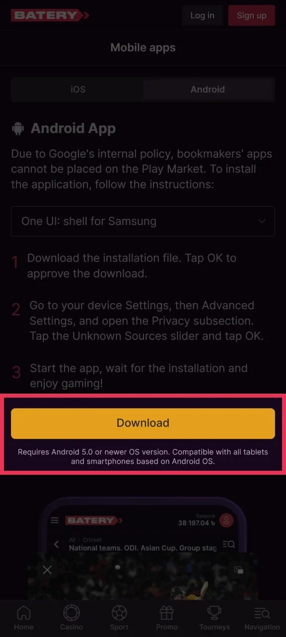 Download the Batery APK file to start the installation process.
