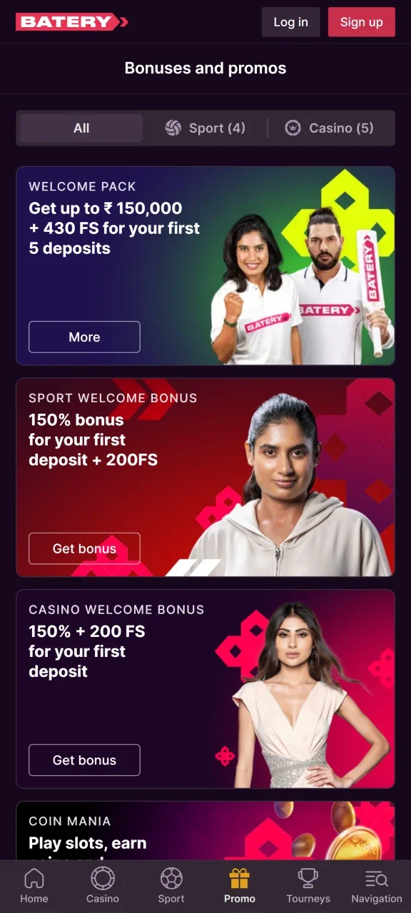 Check out the bonuses and promotions available at Batery.