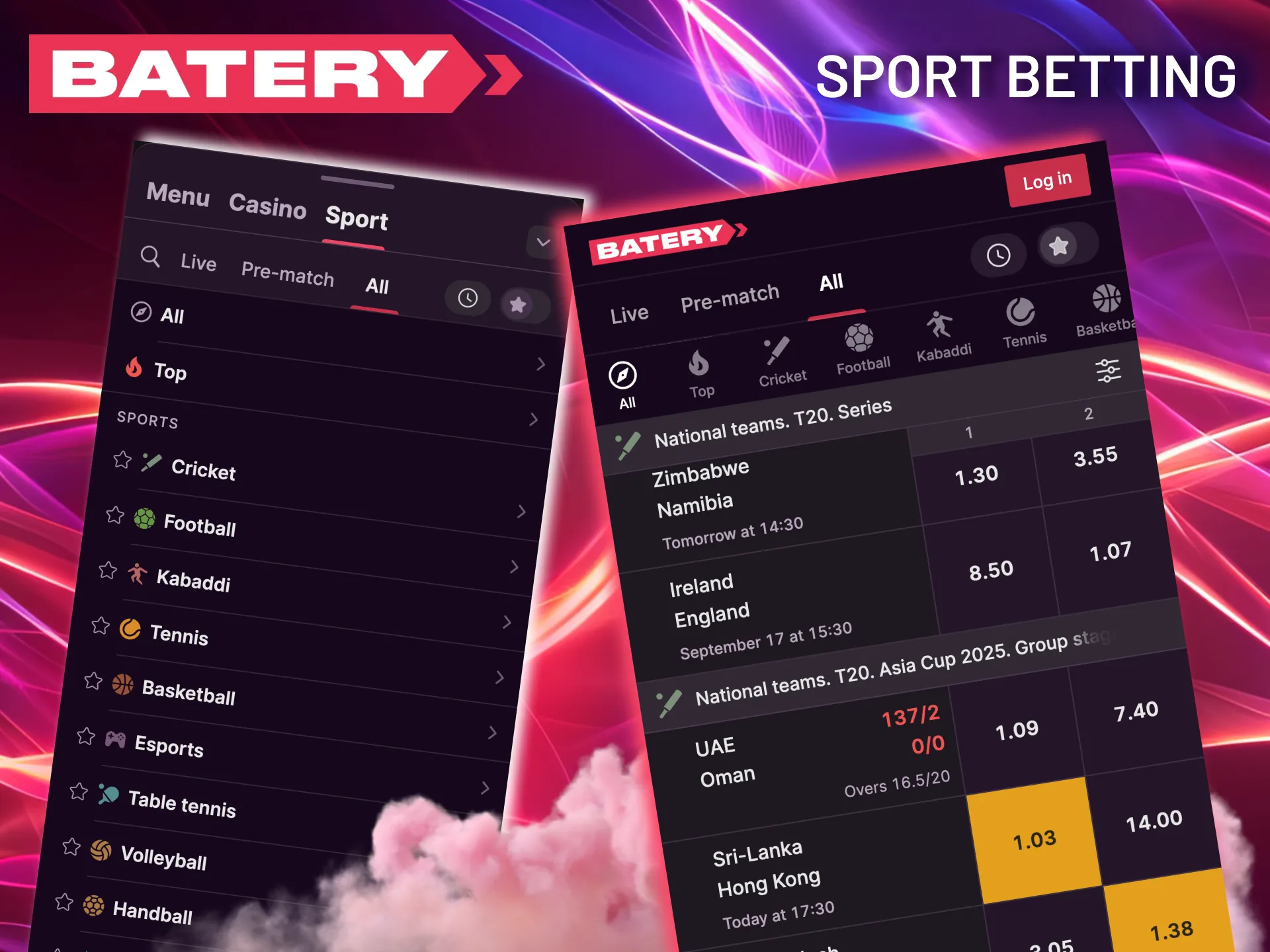 Enjoy pre-match and live betting across major sports at Batery.