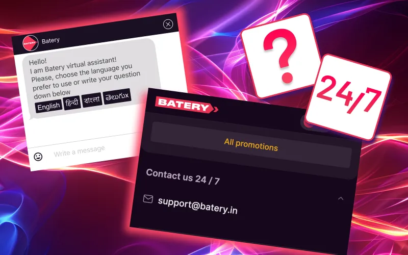 Contact Batery specialists via chat, email, or hotline.